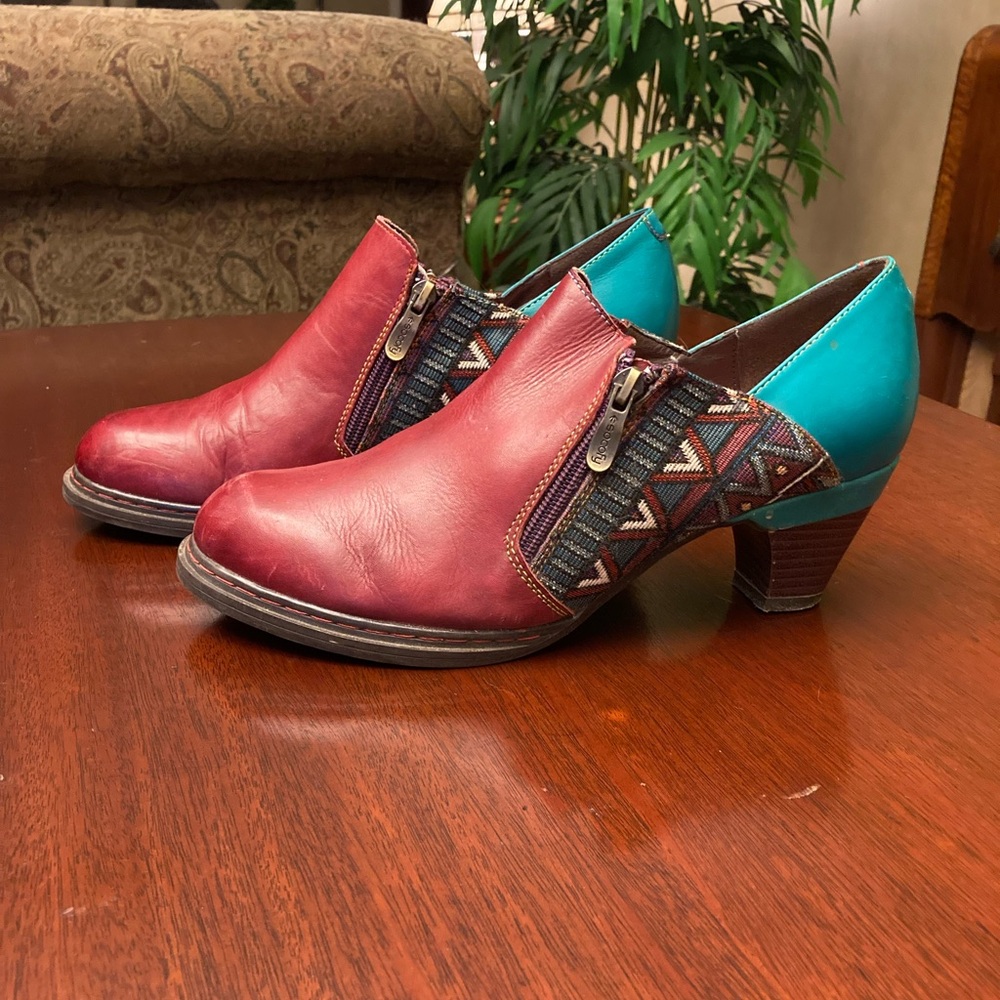 Socofy Maroon & Turquoise Leather with tapestry Ankle shoe/Boot size EU 42 US 11